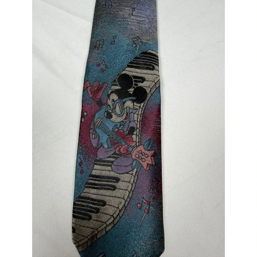 Disney 1980 Mickey Mouse Musical Piano Guitar Necktie Blue Balancine USA Made